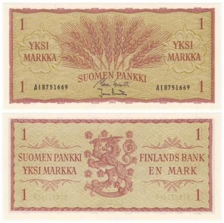  Бона. Финляндия 1 марка 1963 год. Колосья пшеницы. (Пресс) 