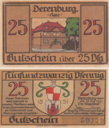 Бона. Германия. Деренбург 25 пфеннигов 1920 год. Нотгельд. (VF)