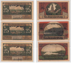 Набор банкнот. Германия. Нойбранденбург 25 пфеннигов 1921 год. Нотгельды, 3 штуки. (VF)