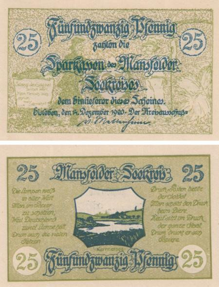  Бона. Германия. Мансфельд 25 пфеннигов 1920 год. Нотгельд. (XF) 