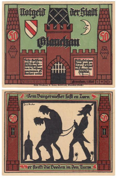  Бона. Германия. Глаухау 50 пфеннигов 1921 год. Пивная военная серия (Вар. 6). Нотгельд. (XF) 