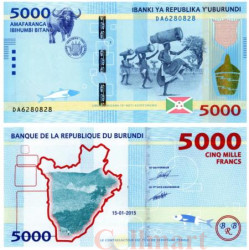 Бона. Бурунди 5000 франков 2015 год. Контурная карта. Барабанщики.