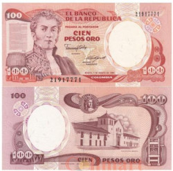 Бона. Колумбия 100 песо оро 1989 год. Антонио Нариньо. (XF+)