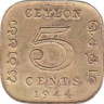  Цейлон. 5 центов 1944 год. Георг VI. 