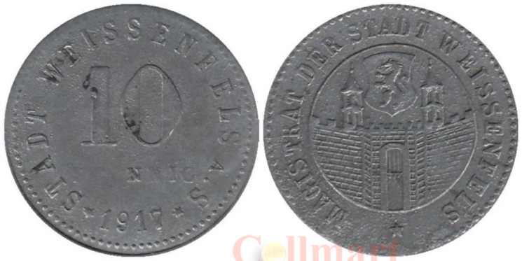  Германия. Вайсенфельс. 10 пфеннигов 1917 год. Нотгельд. 