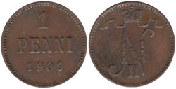 Финляндия. 1 пенни 1909 год. Николай II.