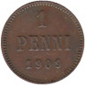  Финляндия. 1 пенни 1909 год. Николай II. 