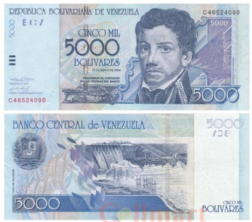  Бона. Венесуэла 5000 боливаров 2004 год. Франсиско де Миранда. (XF-AU) 