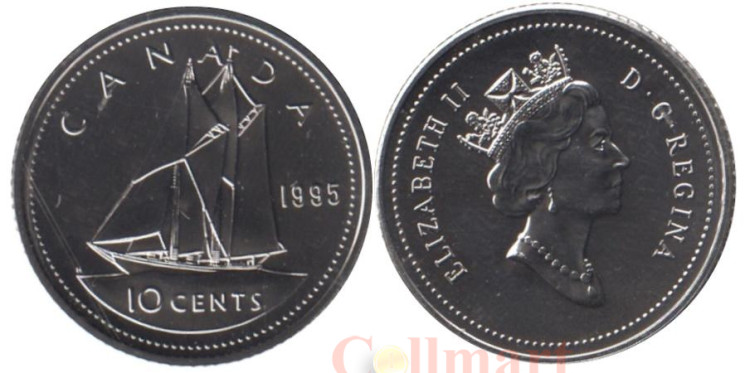 Канада. 10 центов 1995 год. Парусник. (UNC) 