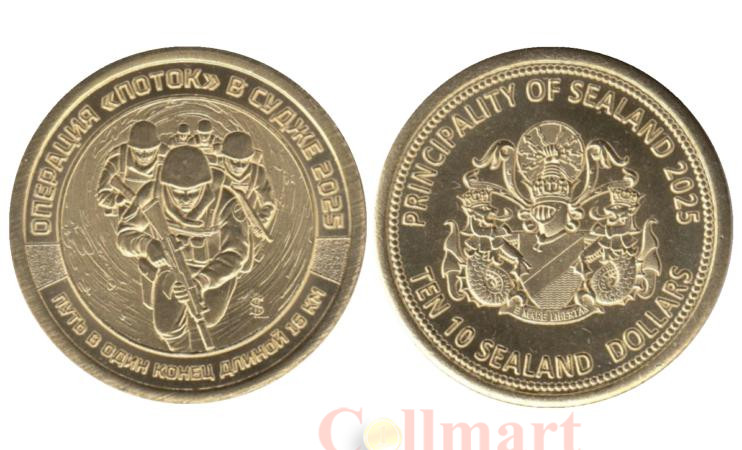  Памятный жетон. Силенд. 10 долларов 2025 год. Операция "Поток" в Судже 2025. 