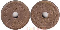 Дания. 1 эре 1938 год. Король Кристиан X.