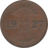  Веймарская республика. 1 рейхспфенниг 1927 год. (A) 