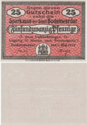 Бона. Германия. Боденвердер 25 пфеннигов 1919 год. Нотгельд. (XF)