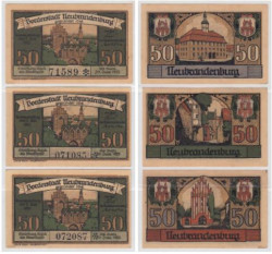 Набор банкнот. Германия. Нойбранденбург 50 пфеннигов 1921 год. Нотгельды, 3 штуки. (XF)
