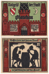 Бона. Германия. Глаухау 50 пфеннигов 1921 год. Пивная военная серия (Вар. 3). Нотгельд. (VF)