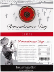 Австралия. 5 долларов 2011 год. День памяти жертв Первой мировой войны (11.11.11).
