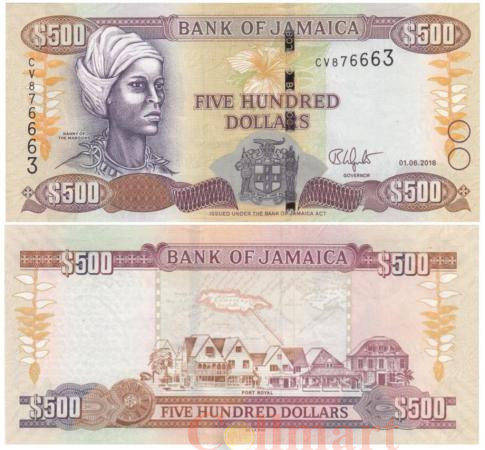  Бона. Ямайка 500 долларов 2018 год. Няня маронов. Порт-Ройал. (AU) 