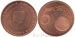 Нидерланды. 5 евроцентов 2003 год. Портрет королевы Беатрикс в профиль.