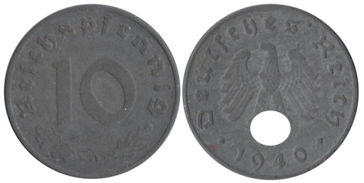  Германия - Третий рейх. 10 рейхспфеннигов 1940 год. (D) 