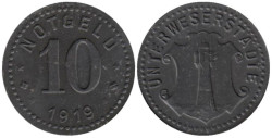 Германия. Унтервезер. 10 пфеннигов 1919 год. Маяк. Нотгельд.