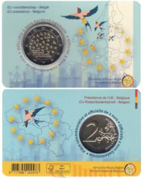 Бельгия. 2 евро 2024 год. Председательство Бельгии в Европейском Союзе. (в открытке)