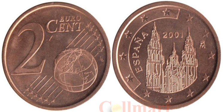  Испания. 2 евроцента 2001 год. 