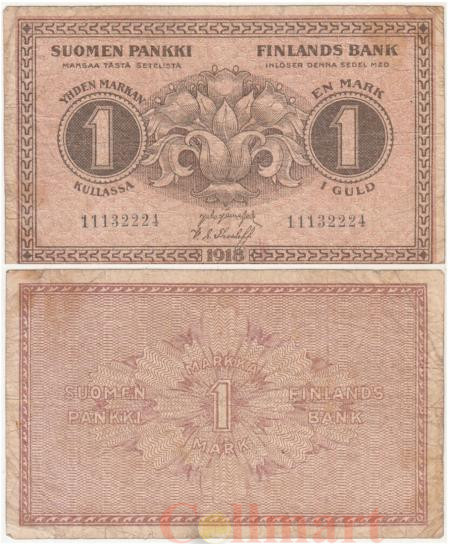  Бона. Финляндия 1 марка 1918 год. Тюльпаны. (F-) 