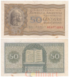 Бона. Аргентина 50 сентаво 1951 год. Свобода. (VF)