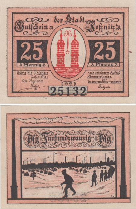  Бона. Германия. Йесниц 25 пфеннигов 1921 год. Нотгельд. (XF) 