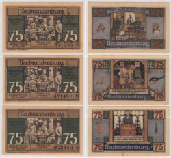 Набор банкнот. Германия. Нойбранденбург 75 пфеннигов 1921 год. Нотгельды, 3 штуки. (VF)