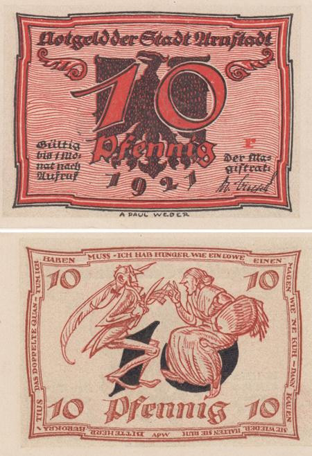  Бона. Германия. Арнштадт 10 пфеннигов 1921 год. Серия r. Нотгельд. (XF) 