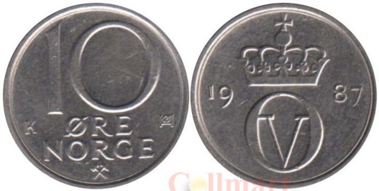  Норвегия. 10 эре 1987 год. 