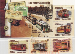 Почтовый блок + 5 марок. Куба. Троллейбусы.