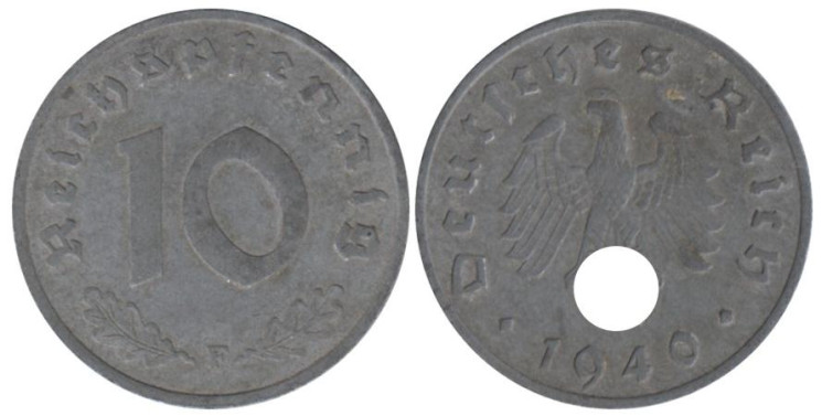  Германия - Третий рейх. 10 рейхспфеннигов 1940 год. (F) 