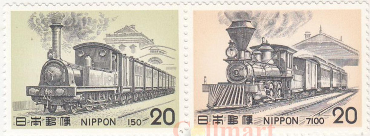  Сцепка марок. Япония. Паровозы (5-я серия). 