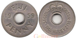 Фиджи. 1 пенни 1959 год. Елизавета II.