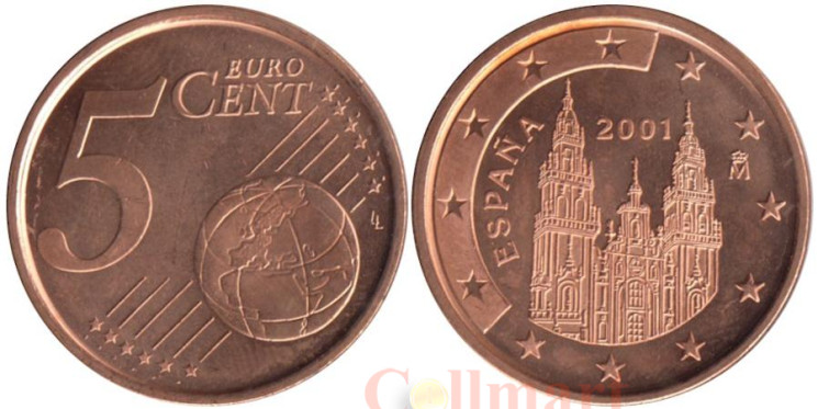  Испания. 5 евроцентов 2001 год. 