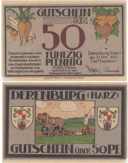  Бона. Германия. Деренбург 50 пфеннигов 1920 год. Нотгельд. (VF) 