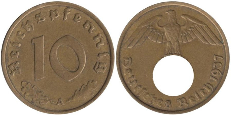  Германия - Третий рейх. 10 рейхспфеннигов 1937 год. (A) 