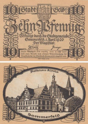 Бона. Германия. Зоммерфельд 10 пфеннигов 1920 год. Нотгельд. (XF)