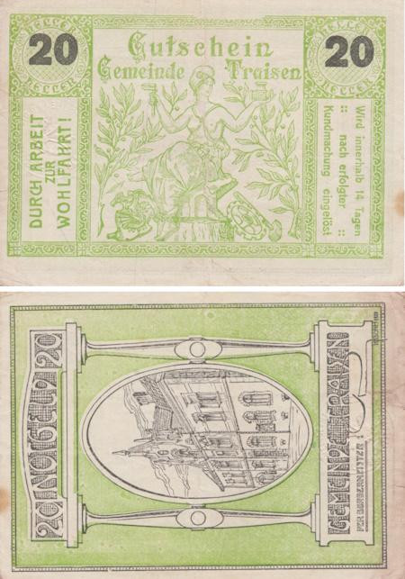  Бона. Австрия. Трайзен 20 геллеров 1920 год. Нотгельд. (VF) 