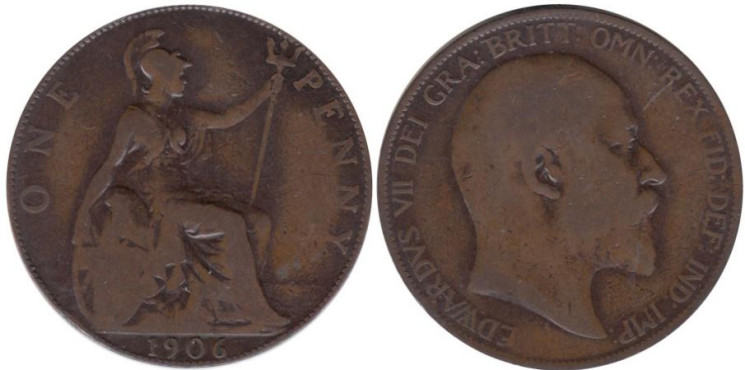  Великобритания. 1 пенни 1906 год. 