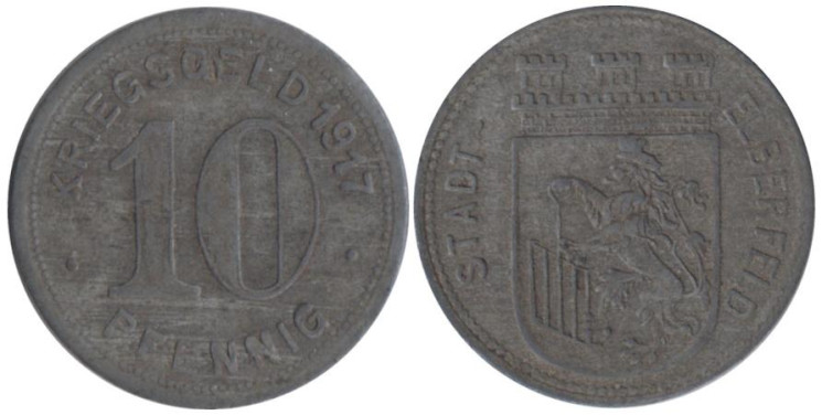  Германия. Эльберфельд. 10 пфеннигов 1917 год. Нотгельд. 