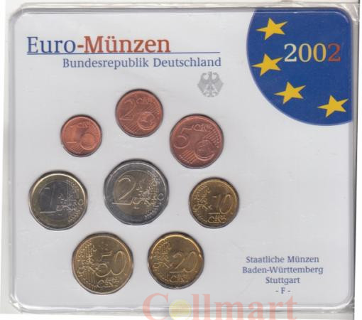  Германия. Годовой набор евро монет 2002 года в банковской запайке. (F) 