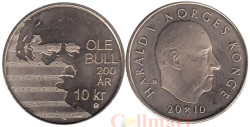 Норвегия. 10 крон 2010 год. 200 лет со дня рождения Оле Булла.