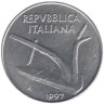  Италия. 10 лир 1997 год. Колосья пшеницы. Плуг. 