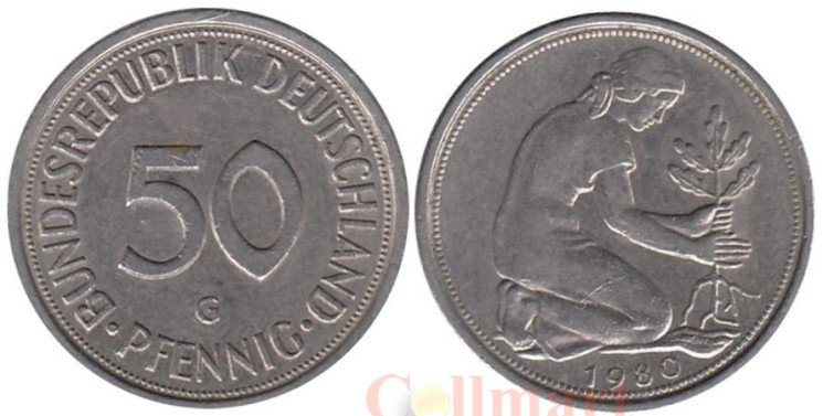  ФРГ. 50 пфеннигов 1980 год. (G) 