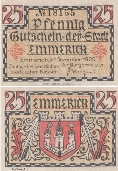  Бона. Германия. Эммерих-ам-Райн 25 пфеннигов 1920 год. Нотгельд. (VF) 