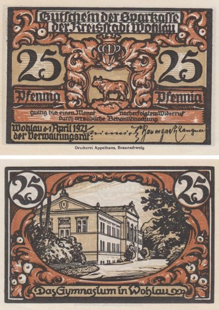  Бона. Германия (Польша). Волау (Волув) 25 пфеннигов 1921 год. Нотгельд. (XF) 