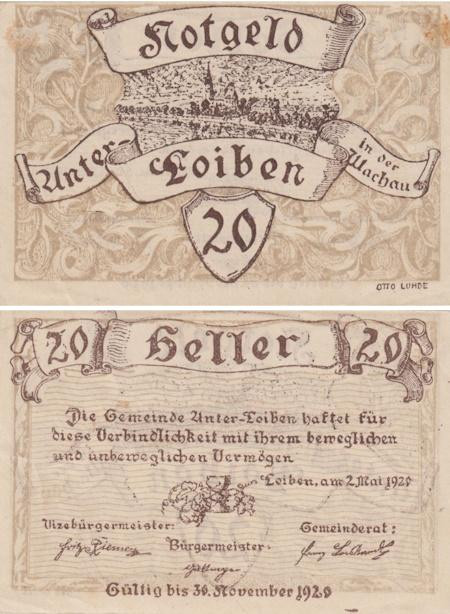  Бона. Австрия. Лойбен 20 геллеров 1920 год. Нотгельд. (VF) 